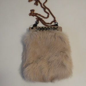 Womens Lisa Berck Beige Studded Rabbit Fur Crossbody Mini Handbag *